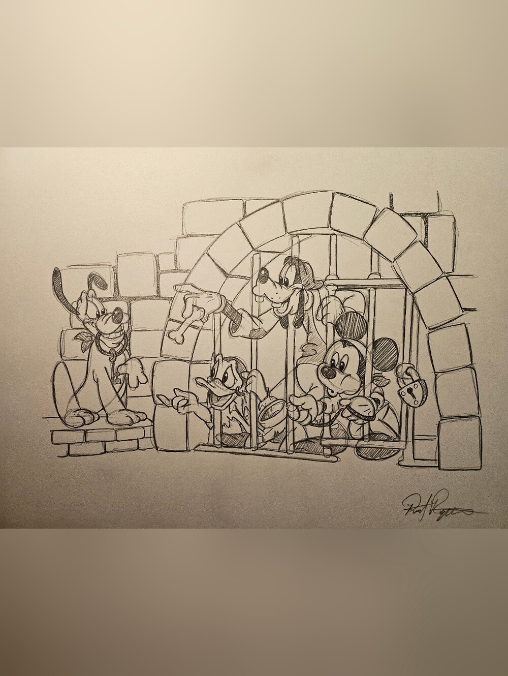 Disneyland WDW Pirates Of The Caribbean Drawing/Sketch Disney World Art Signed